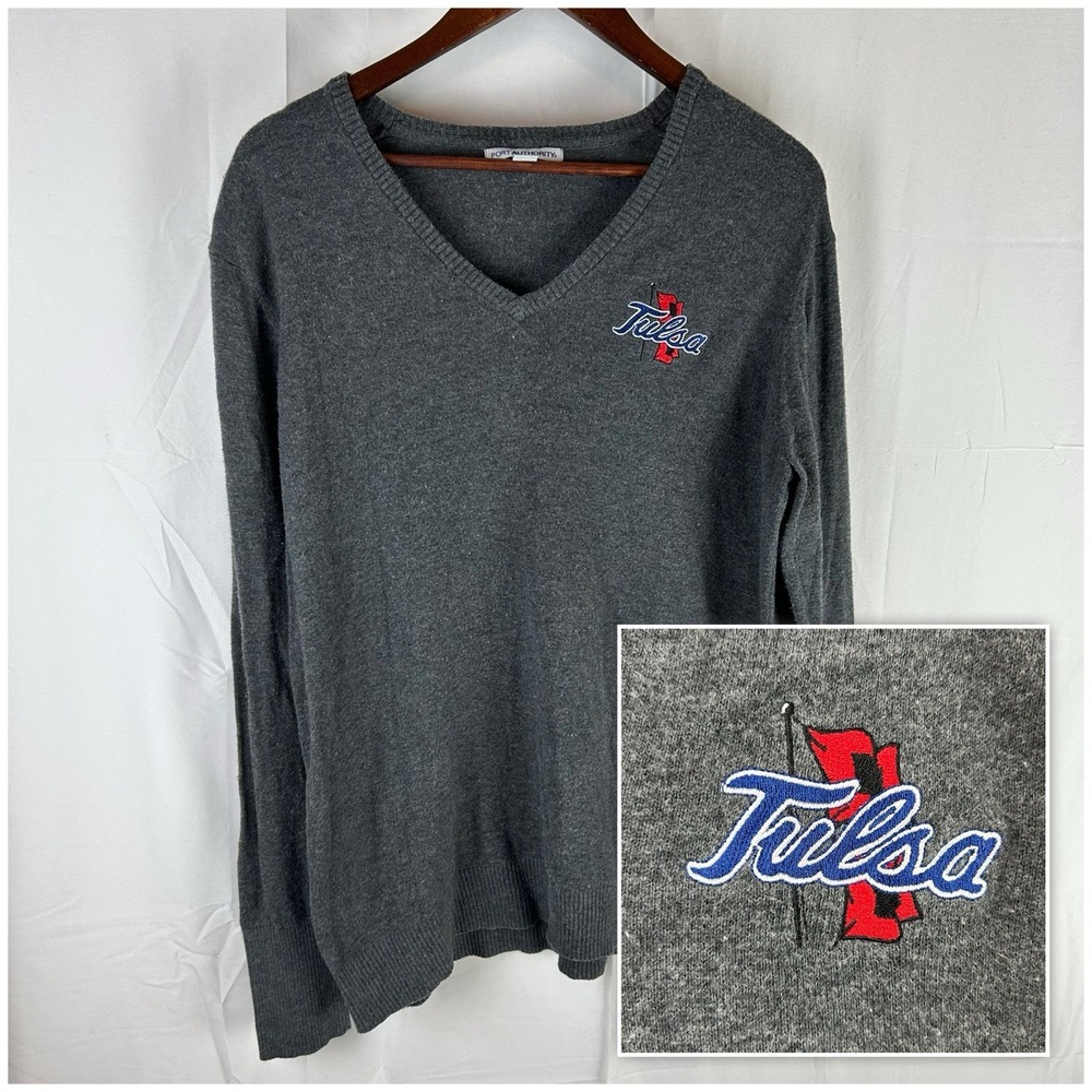 Tulsa Golden Hurricanes TU Womens XL Gray Sweater Pullover‎ V Neck Cotton Nylon